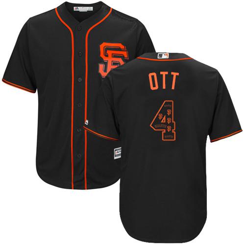Giants #4 Mel Ott Black Team Logo Fashion Stitched MLB Jersey